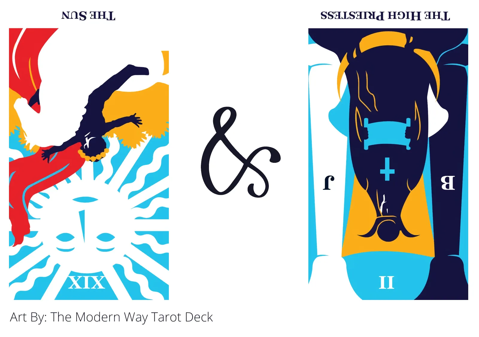 the sun reversed and the high priestess reversed tarot cards together