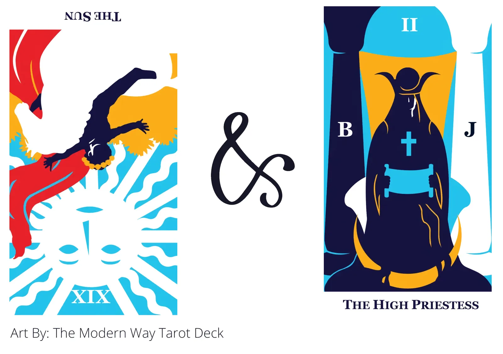 the sun reversed and the high priestess tarot cards together