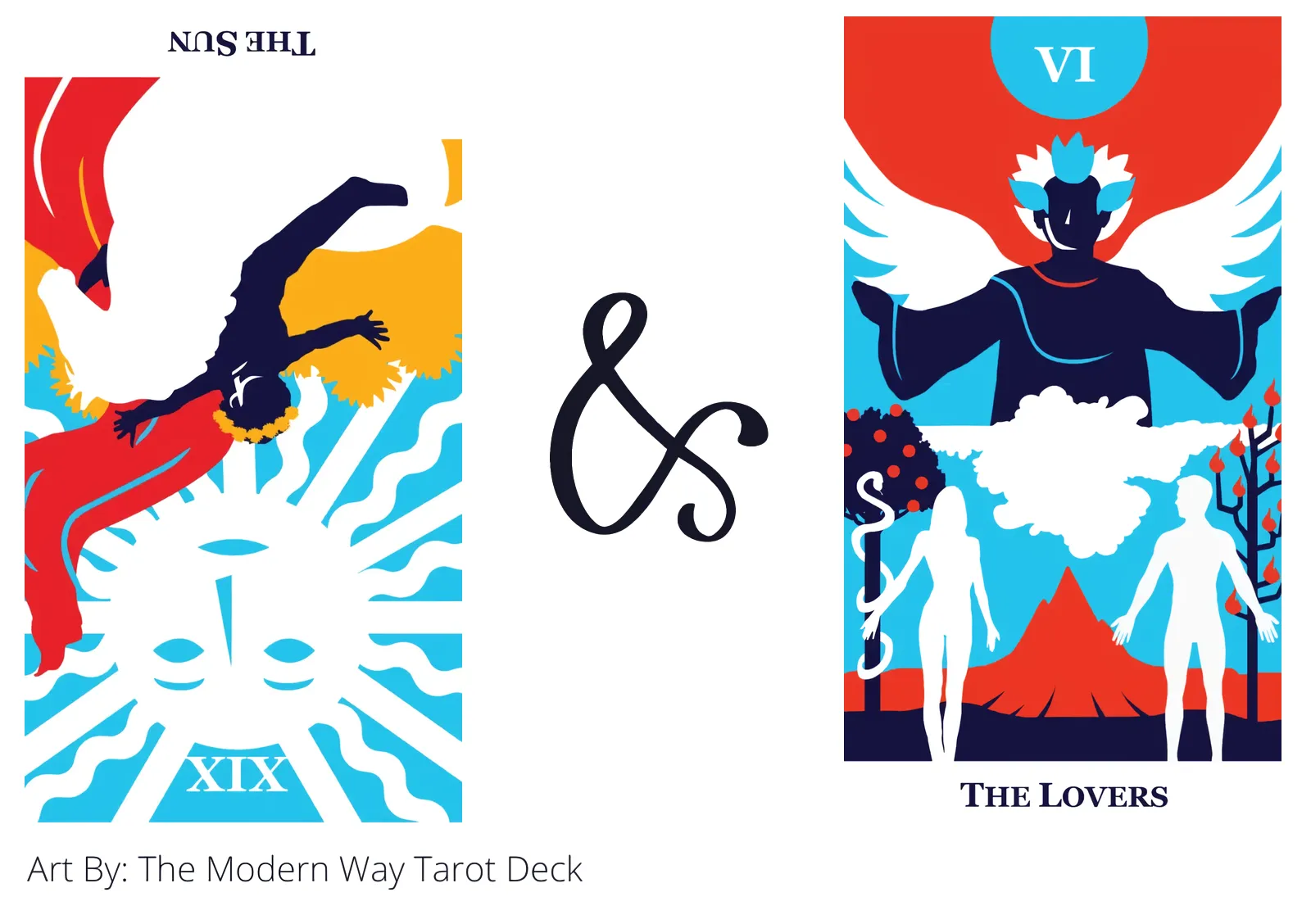 the sun reversed and the lovers tarot cards together