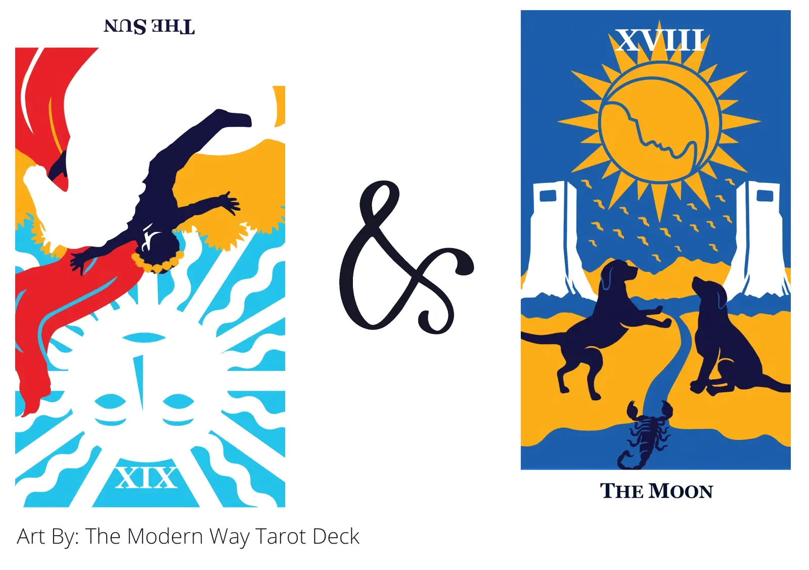 the sun reversed and the moon tarot cards together