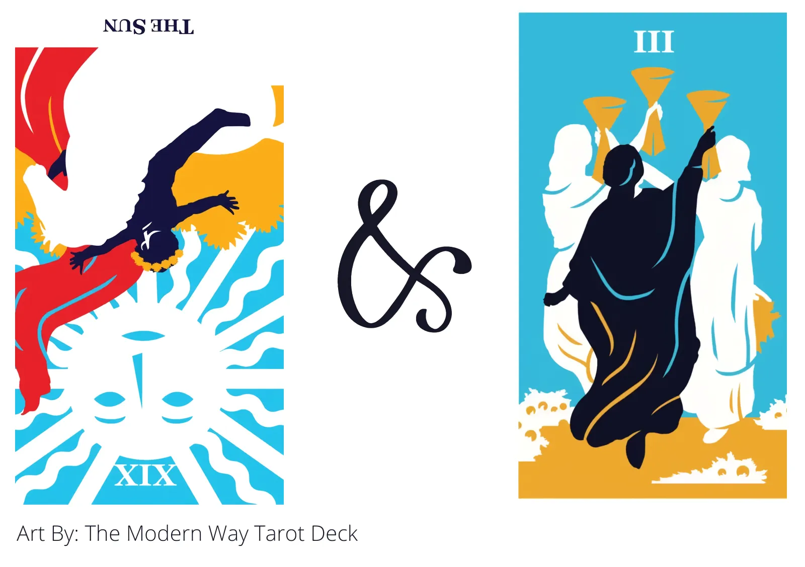 the sun reversed and three of cups tarot cards together