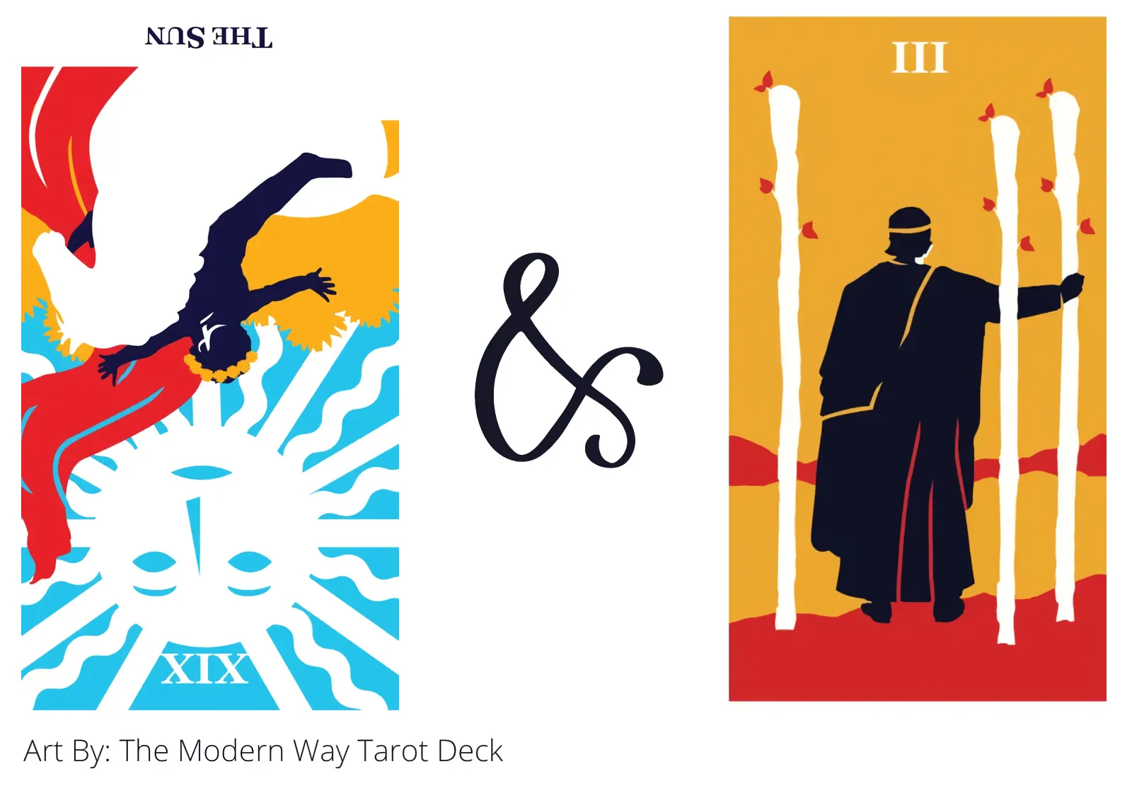 the sun reversed and three of wands tarot cards together