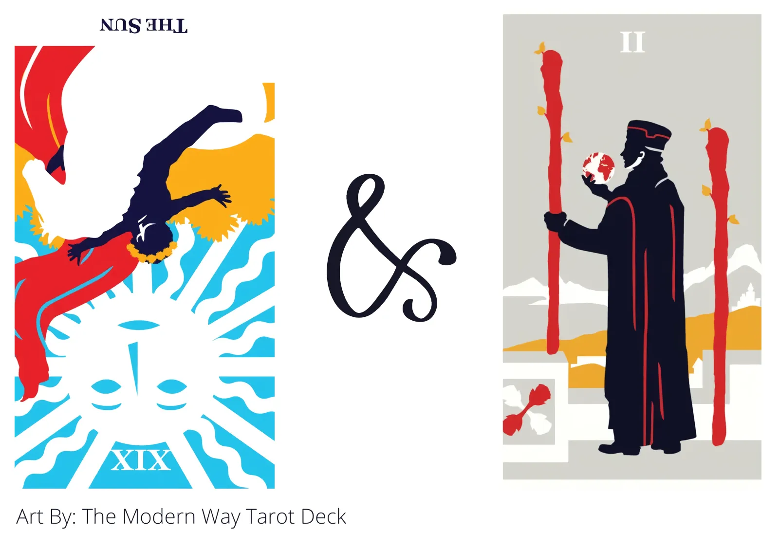 the sun reversed and two of wands tarot cards together