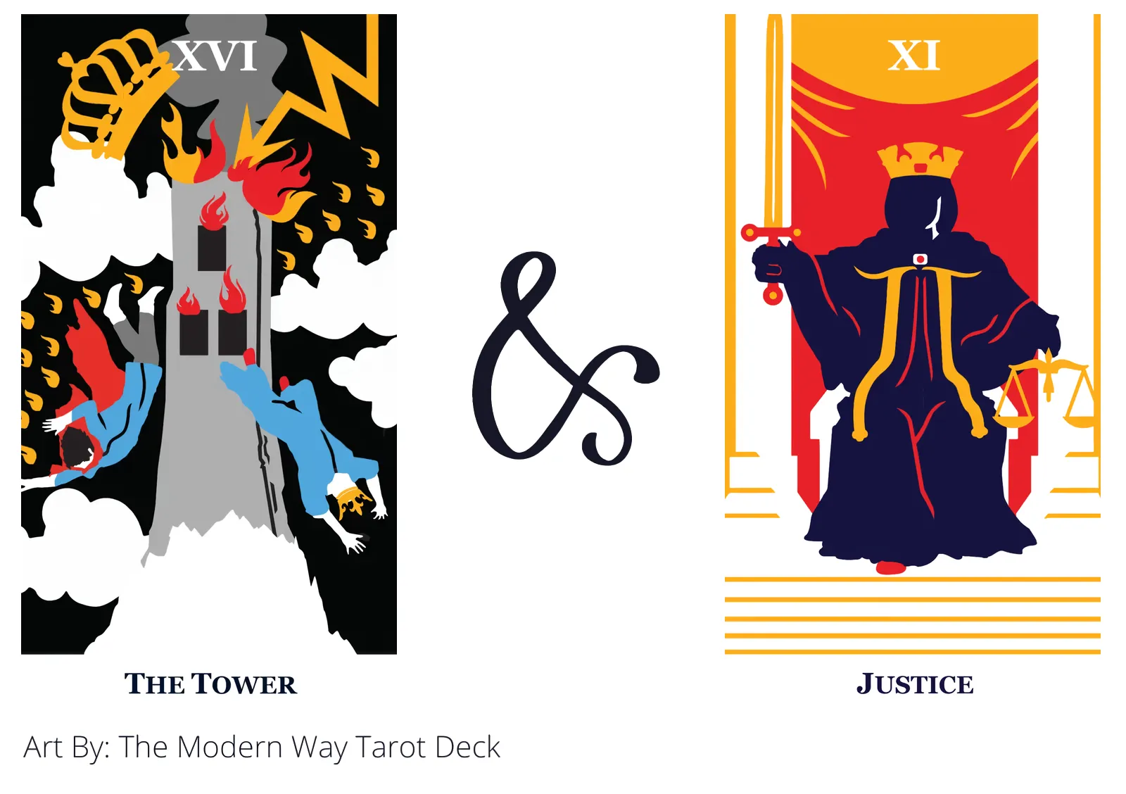 the tower and justice tarot cards together