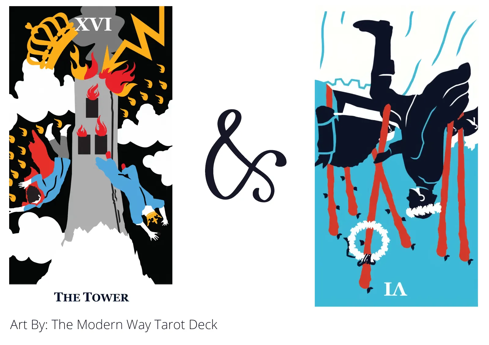 the tower and six of wands reversed tarot cards together