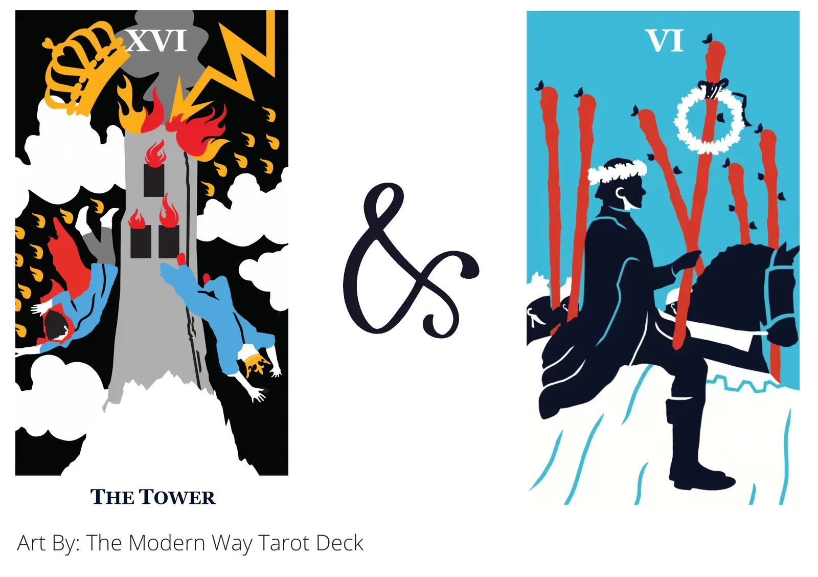the tower and six of wands tarot cards together