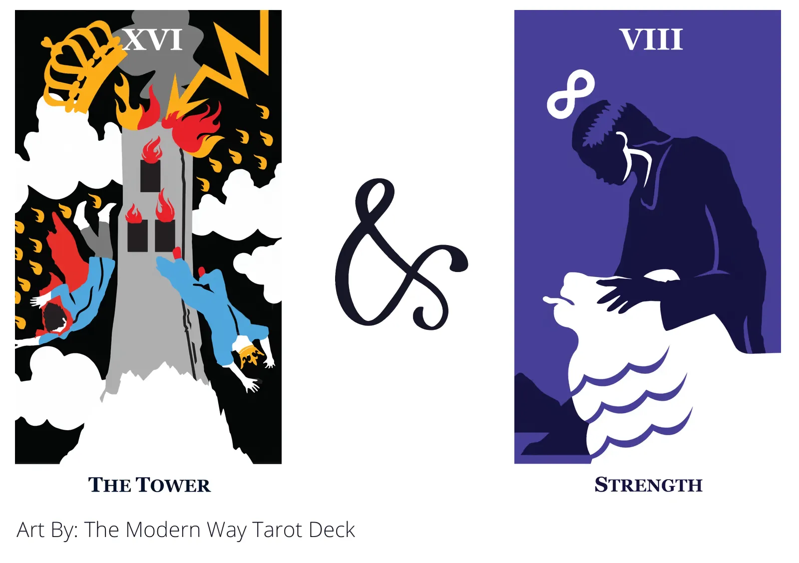 the tower and strength tarot cards together