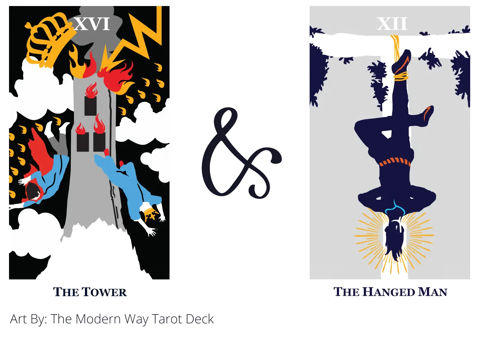 the tower and the hanged man tarot cards together