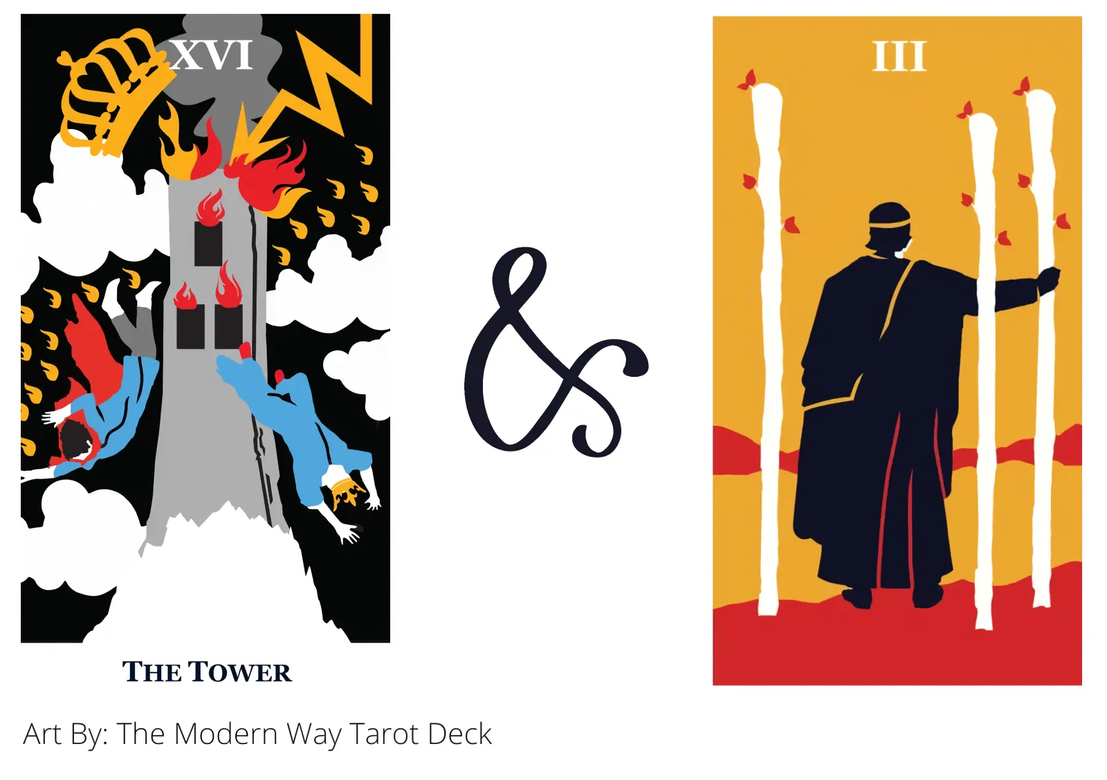 the tower and three of wands tarot cards together