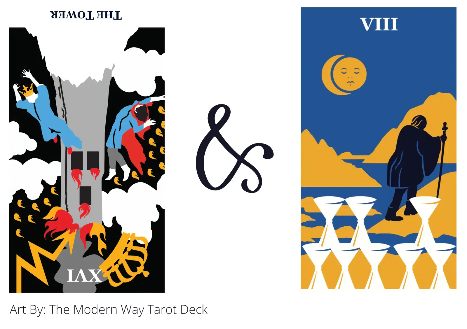 the tower reversed and eight of cups tarot cards together