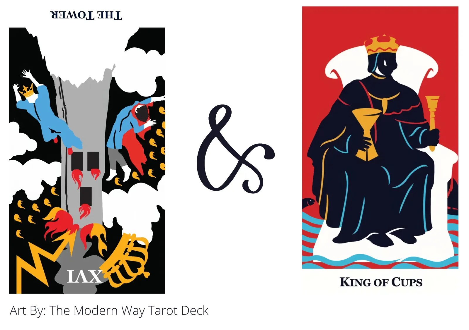 the tower reversed and king of cups tarot cards together