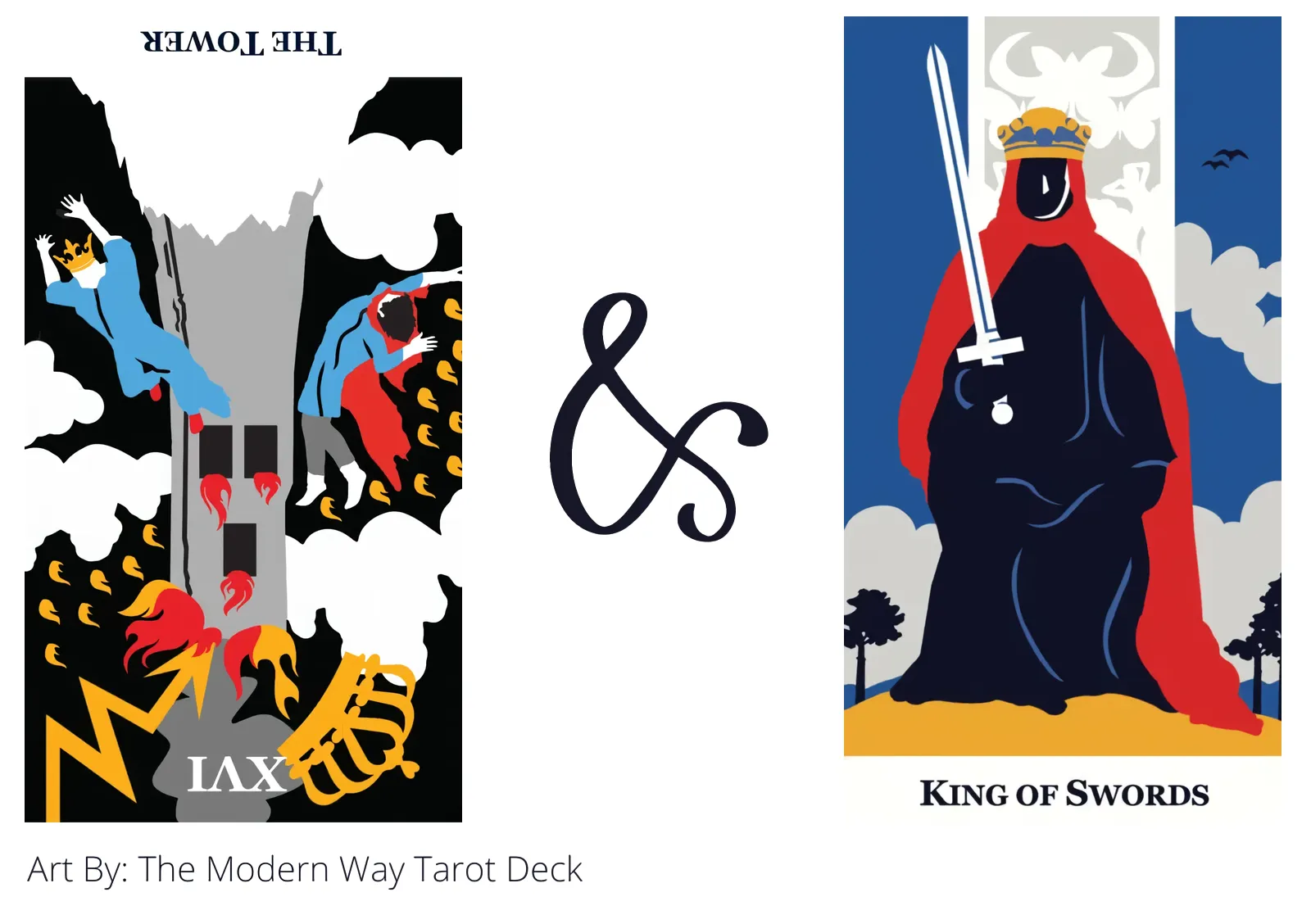 the tower reversed and king of swords tarot cards together
