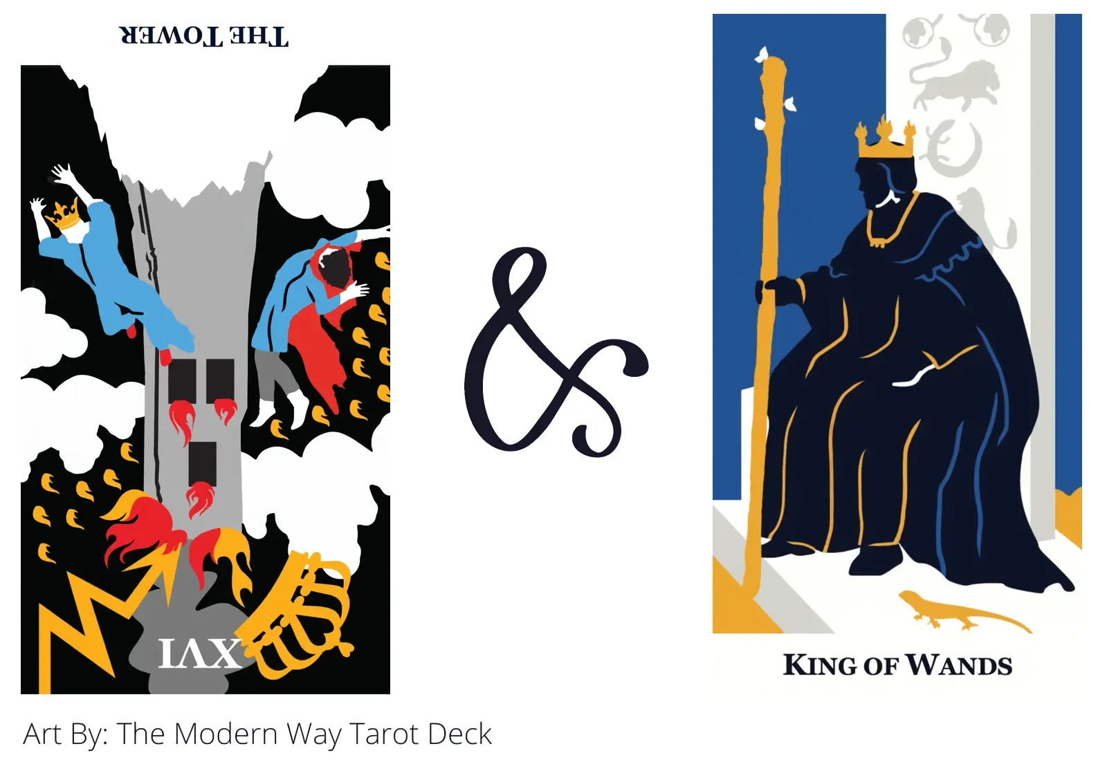 the tower reversed and king of wands tarot cards together