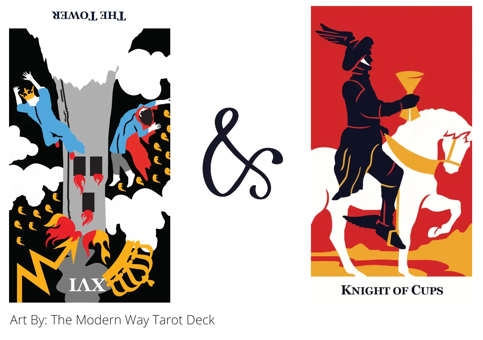 the tower reversed and knight of cups tarot cards together