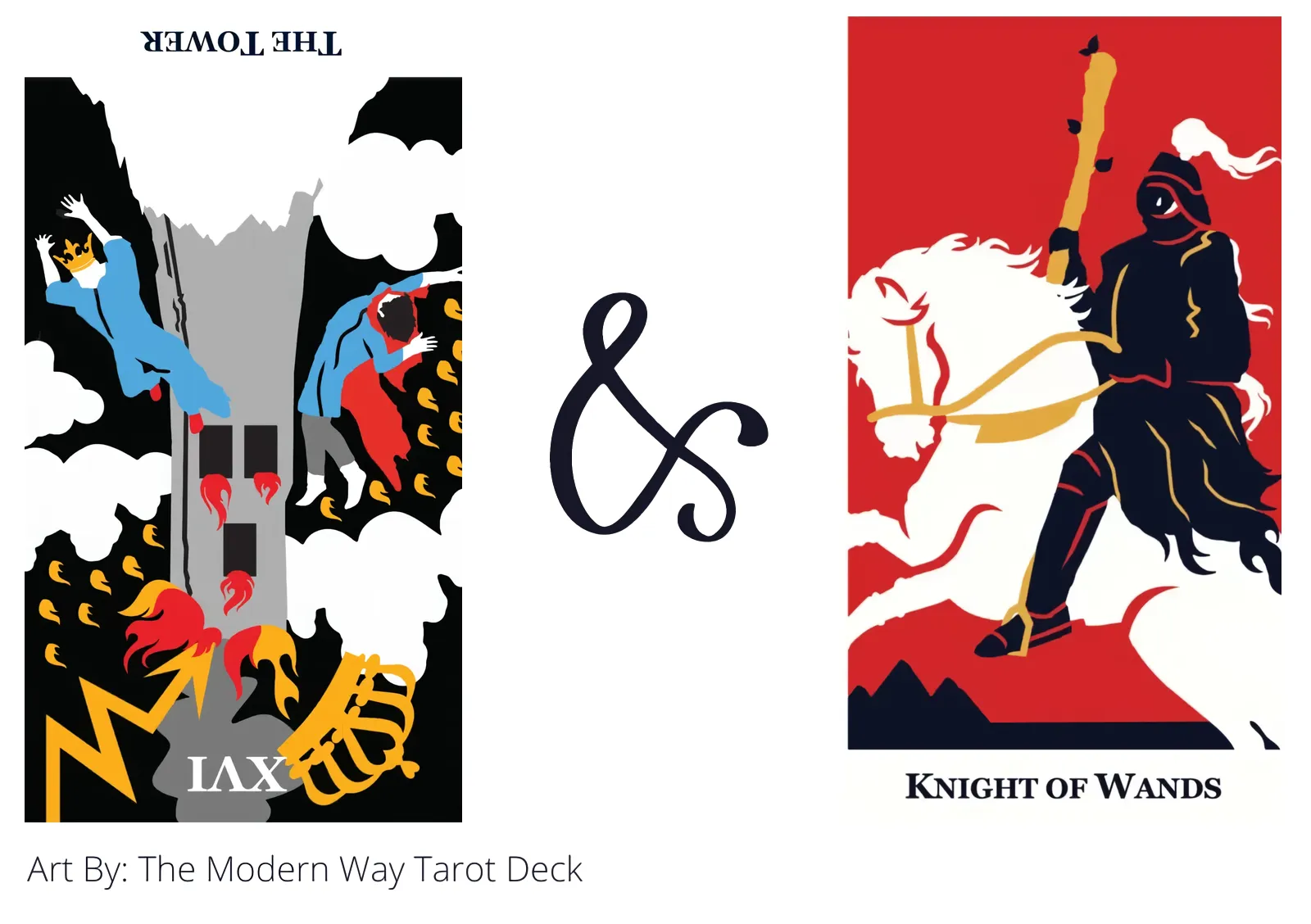 the tower reversed and knight of wands tarot cards together