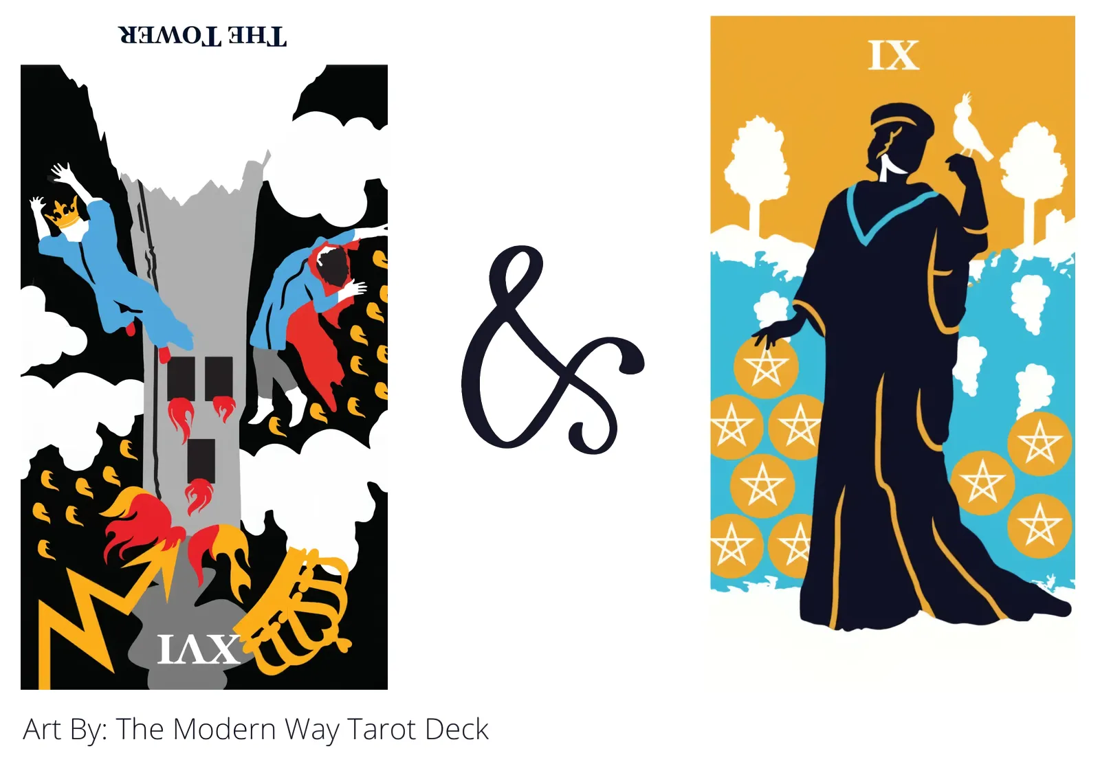 the tower reversed and nine of pentacles tarot cards together