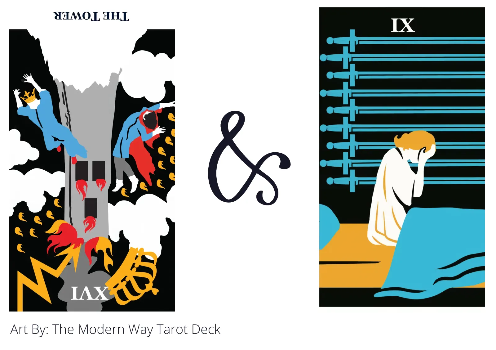 the tower reversed and nine of swords tarot cards together