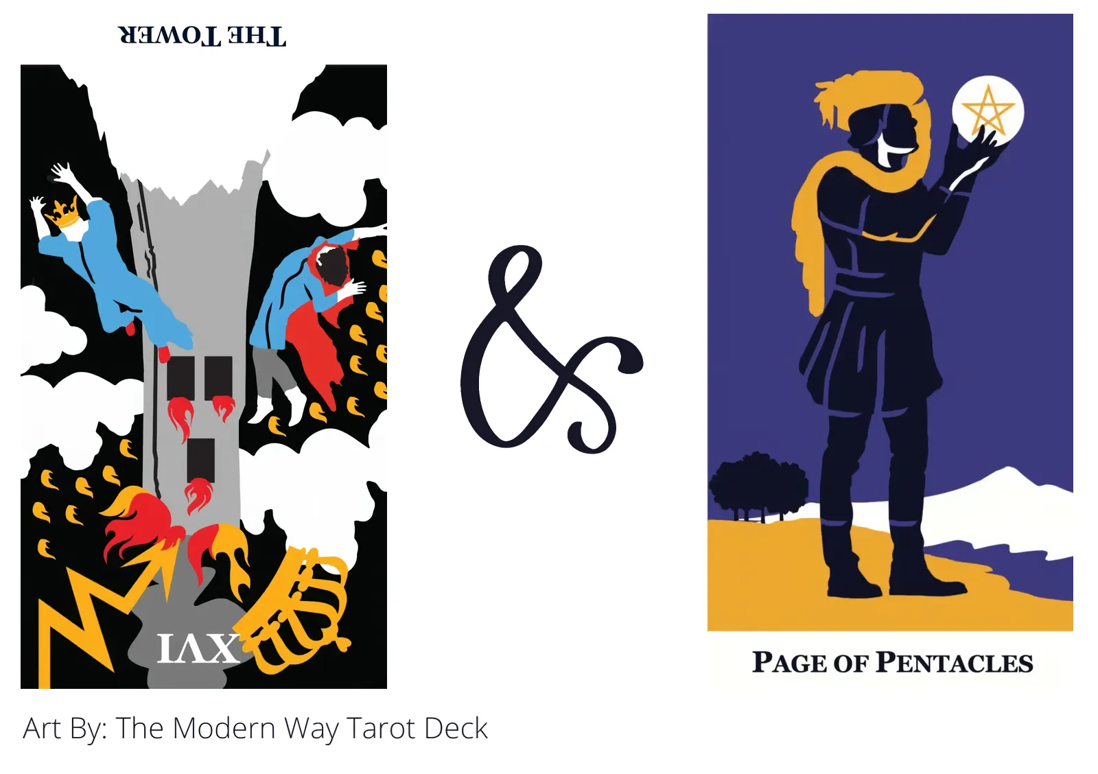 the tower reversed and page of pentacles tarot cards together