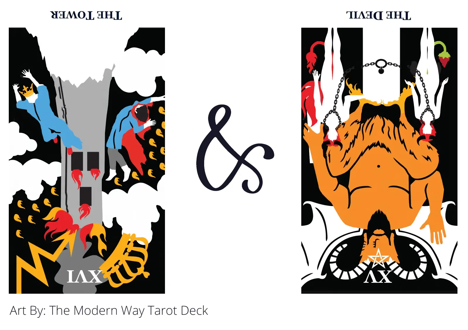 the tower reversed and the devil reversed tarot cards together