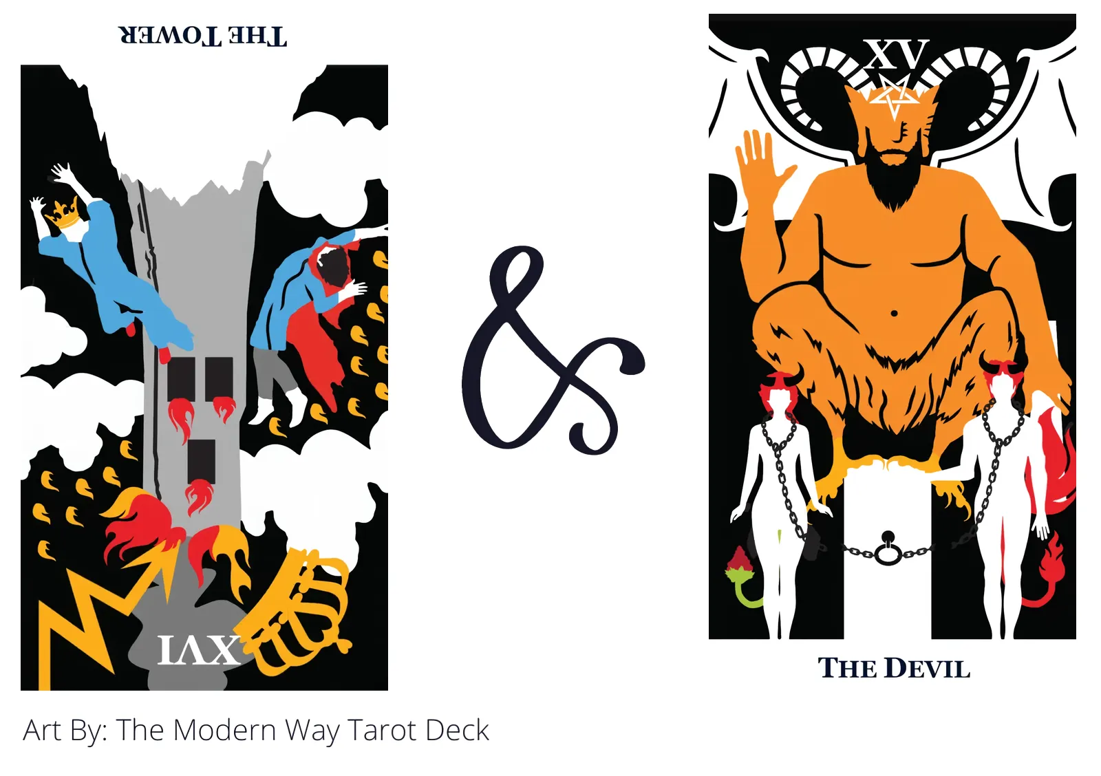 the tower reversed and the devil tarot cards together