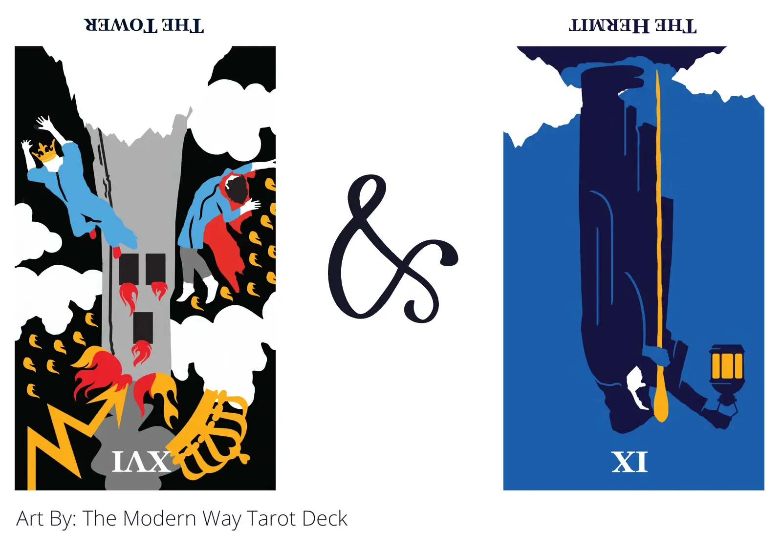 the tower reversed and the hermit reversed tarot cards together