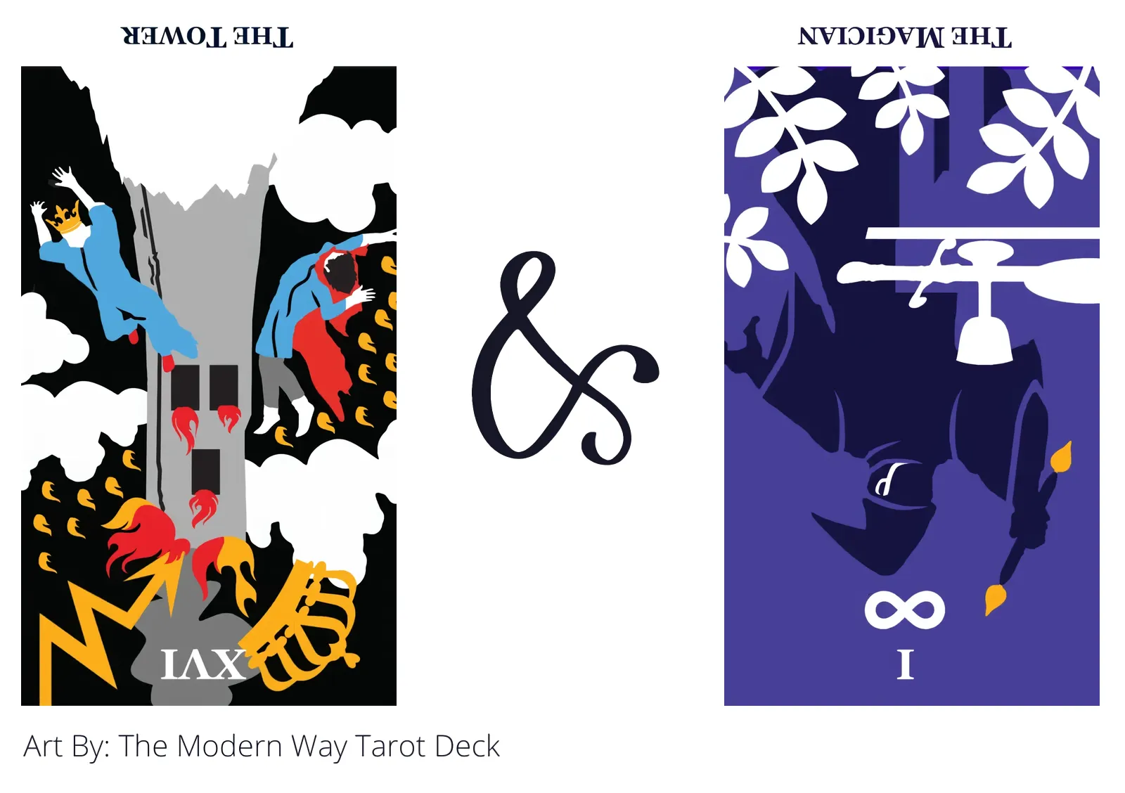 the tower reversed and the magician reversed tarot cards together