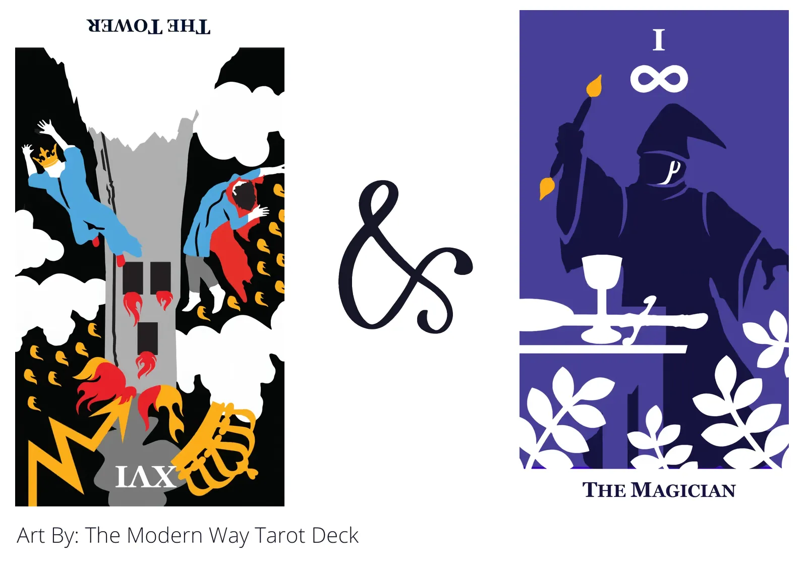 the tower reversed and the magician tarot cards together