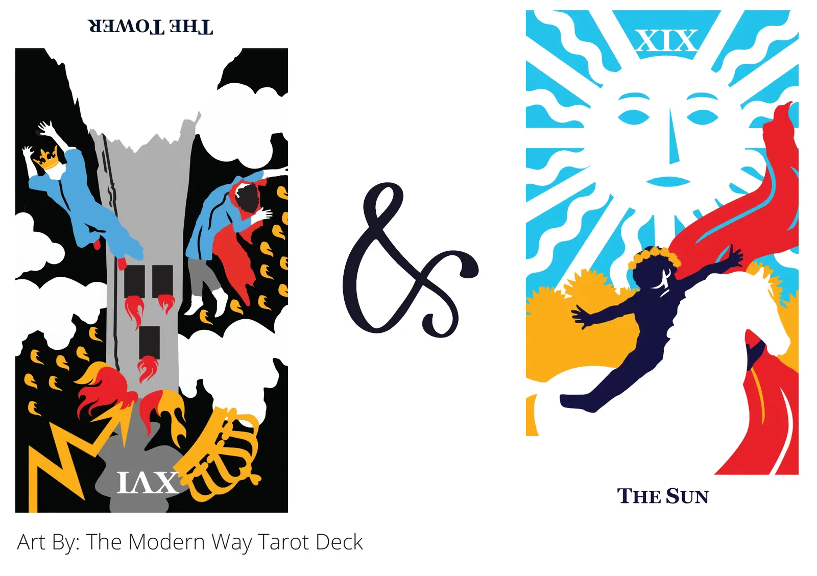 the tower reversed and the sun tarot cards together