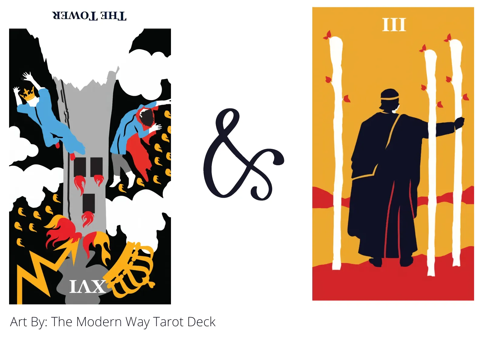 the tower reversed and three of wands tarot cards together