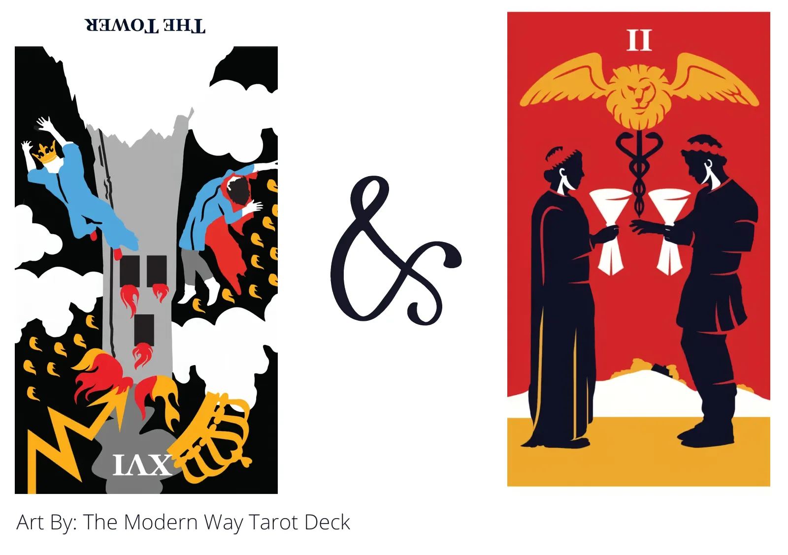 the tower reversed and two of cups tarot cards together