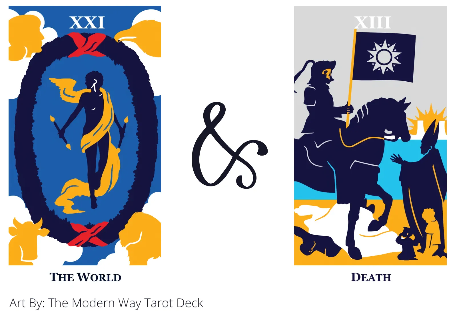 the world and death tarot cards together
