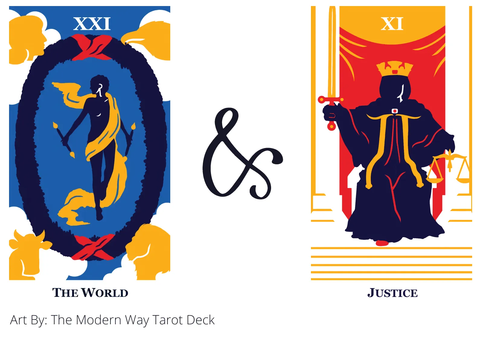 the world and justice tarot cards together