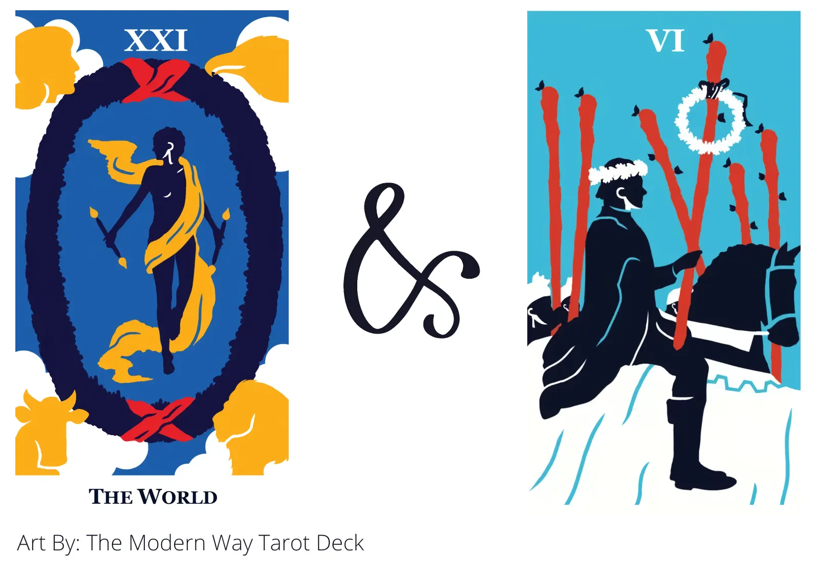 the world and six of wands tarot cards together