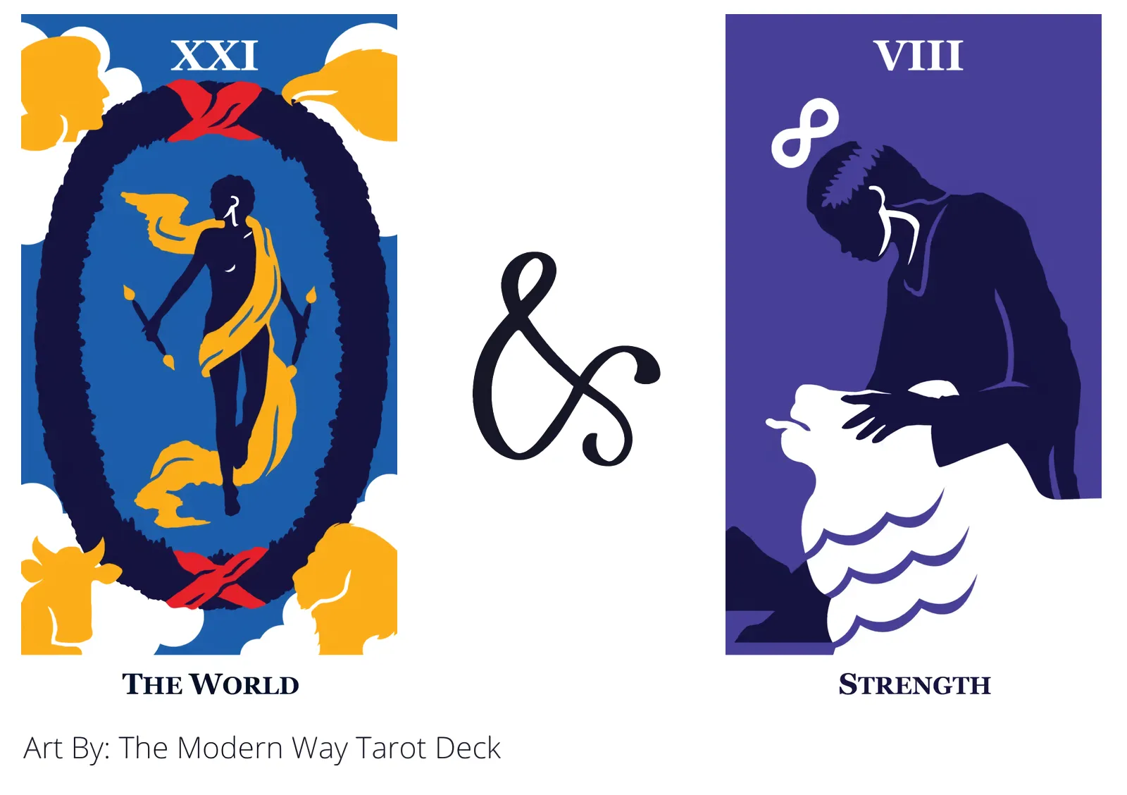 the world and strength tarot cards together