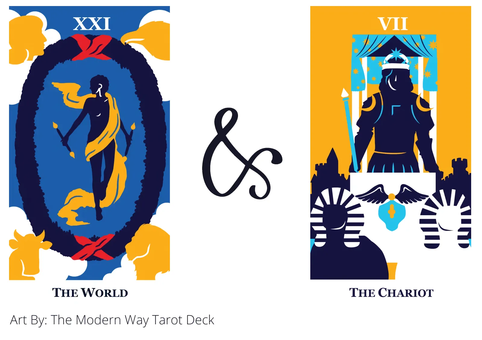 the world and the chariot tarot cards together