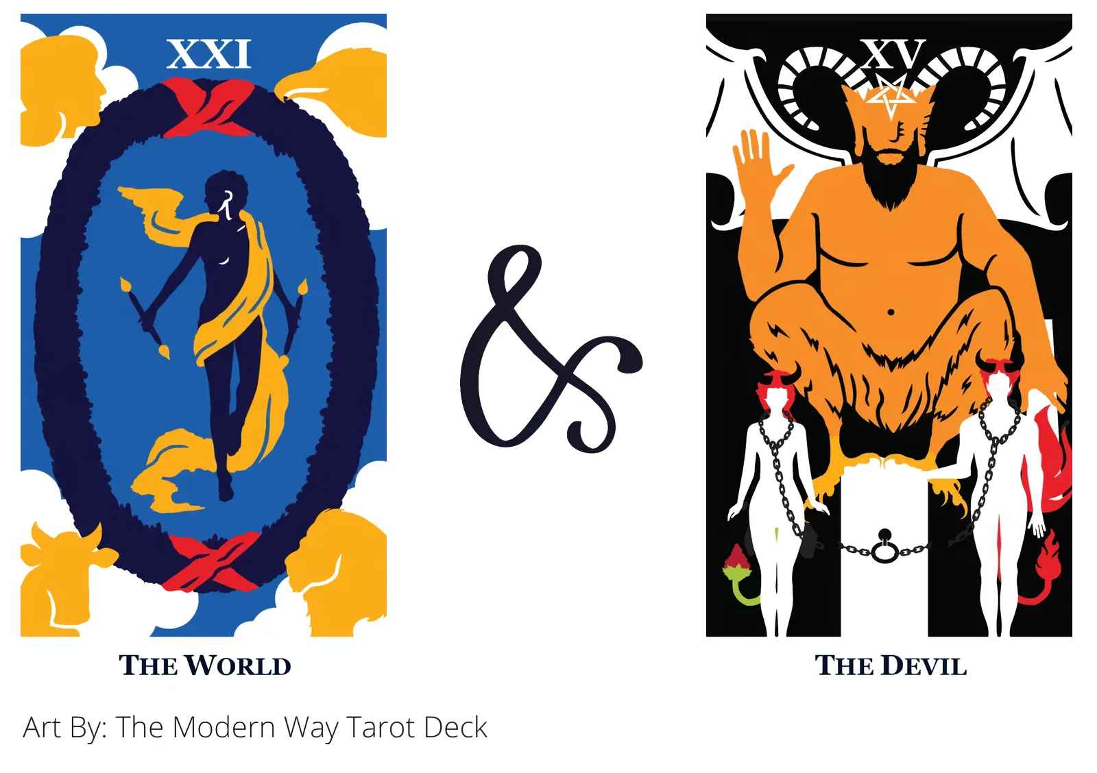 the world and the devil tarot cards together