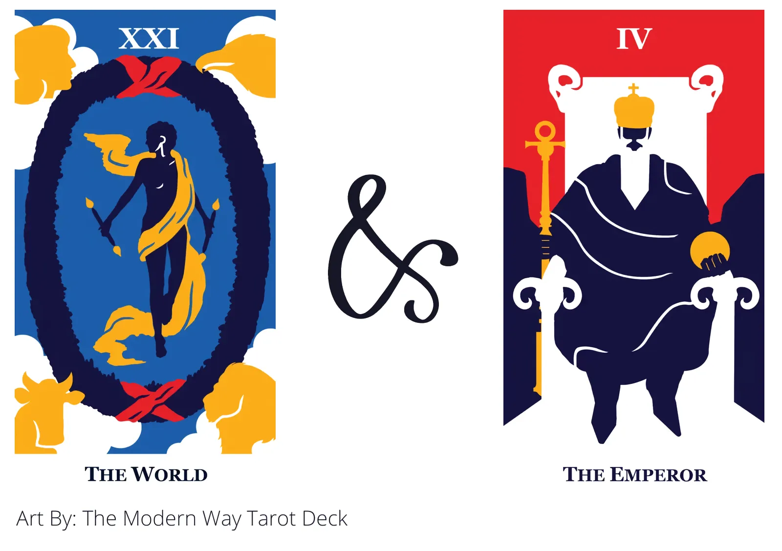 the world and the emperor tarot cards together
