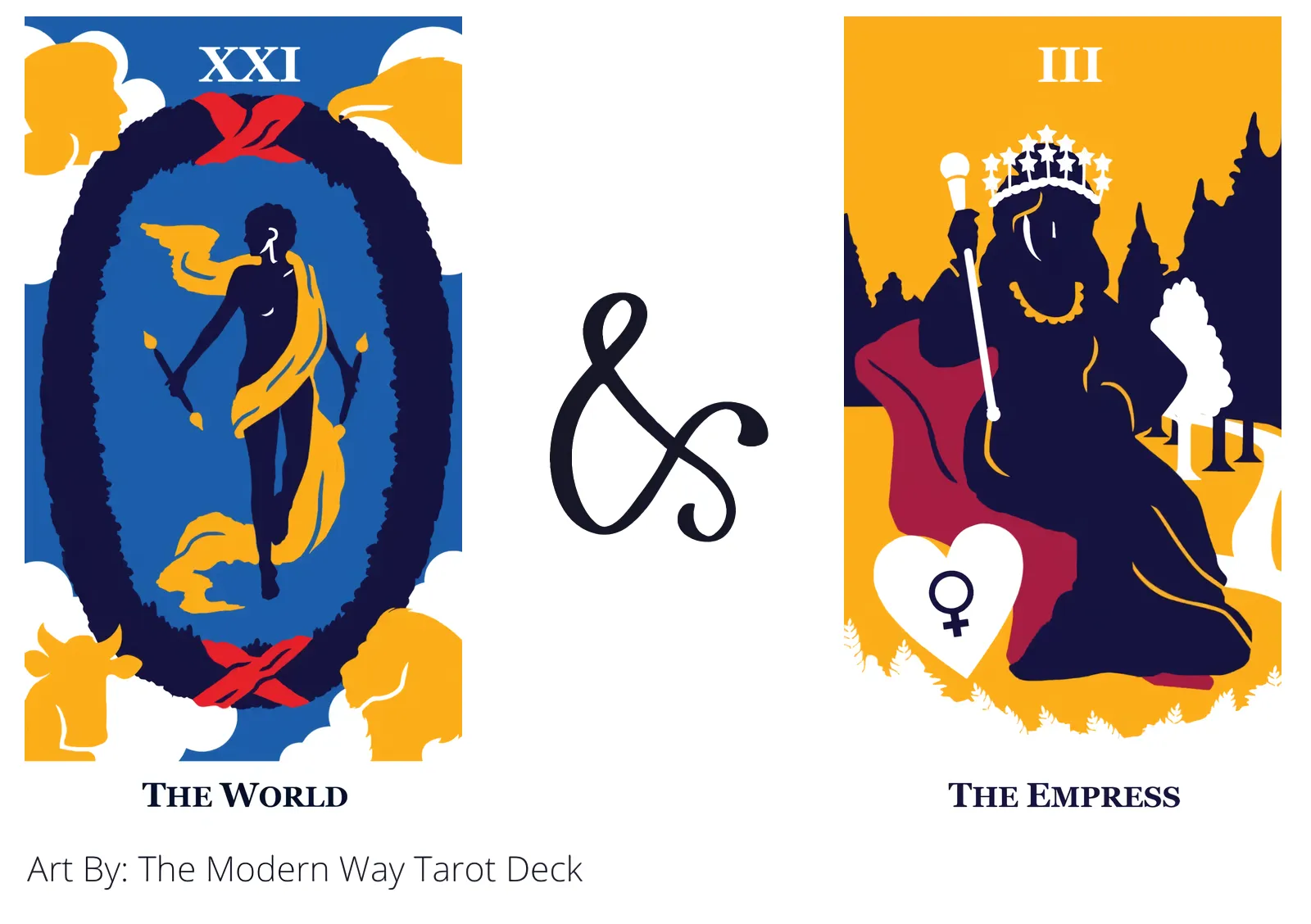 the world and the empress tarot cards together