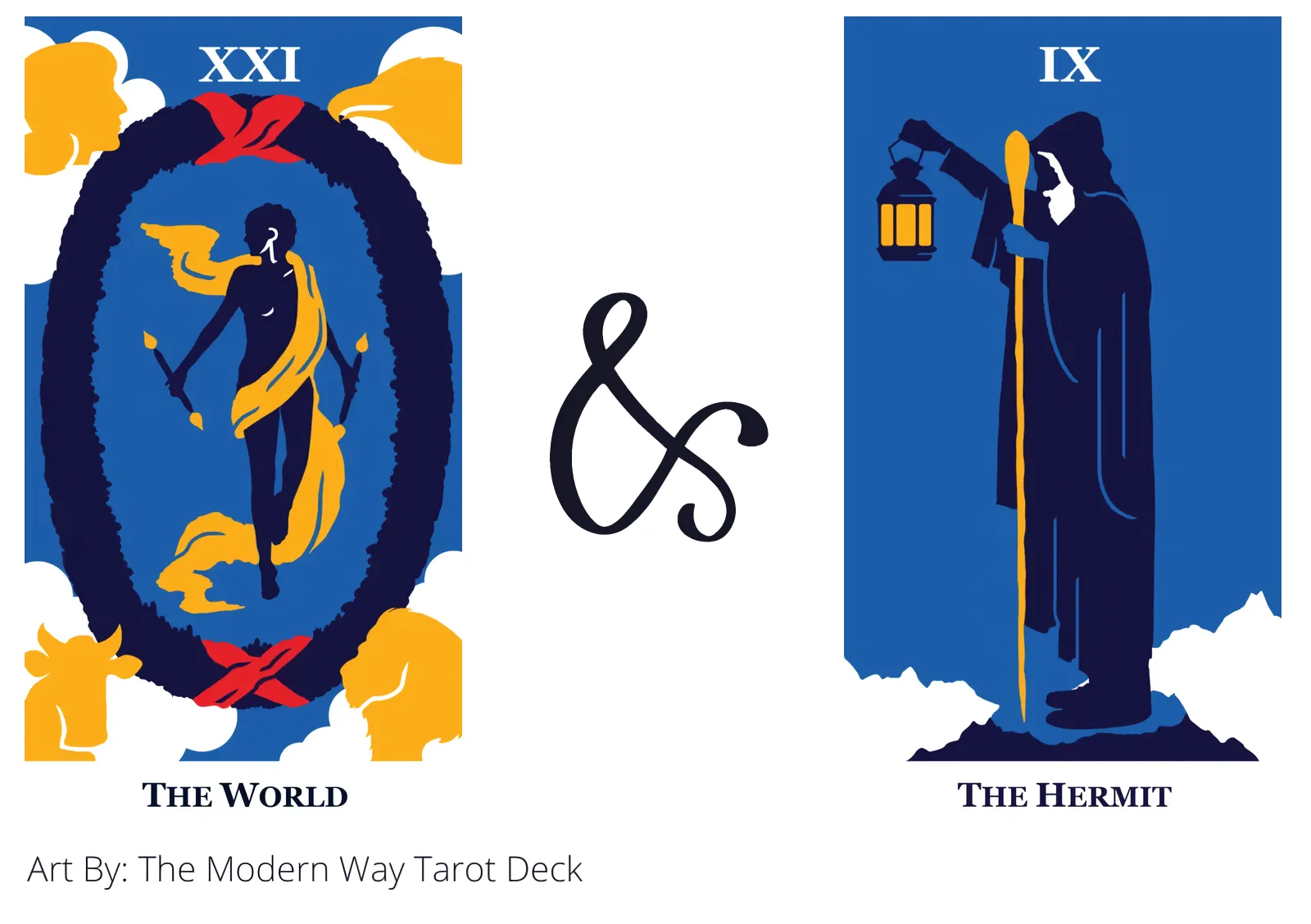 the world and the hermit tarot cards together