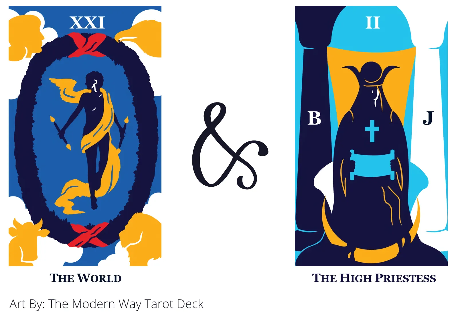 the world and the high priestess tarot cards together