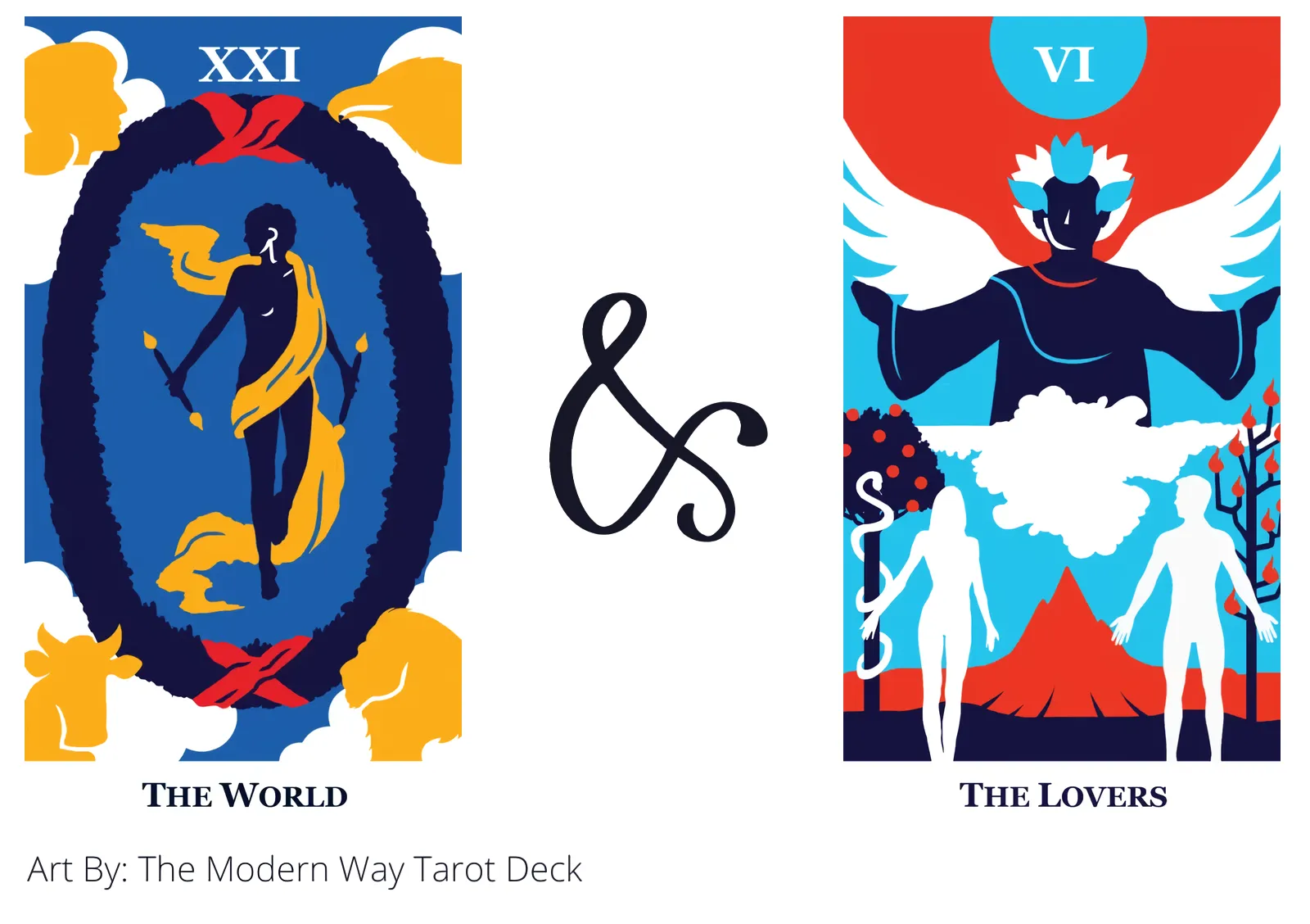 the world and the lovers tarot cards together