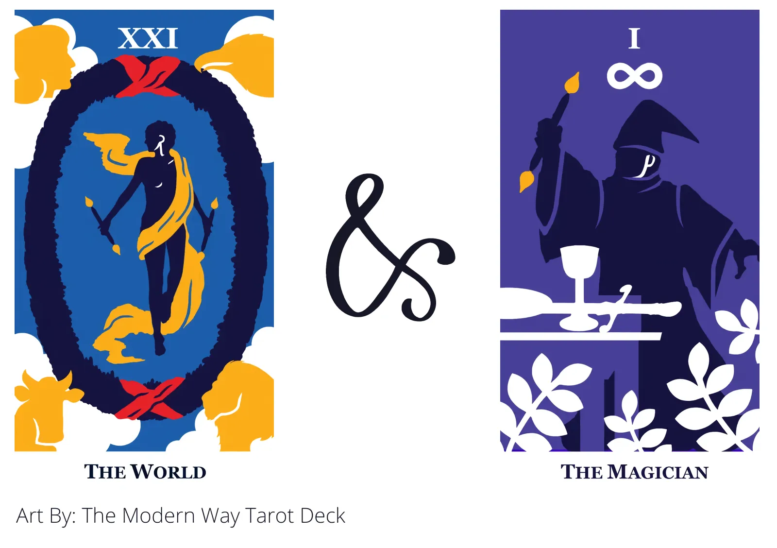 the world and the magician tarot cards together