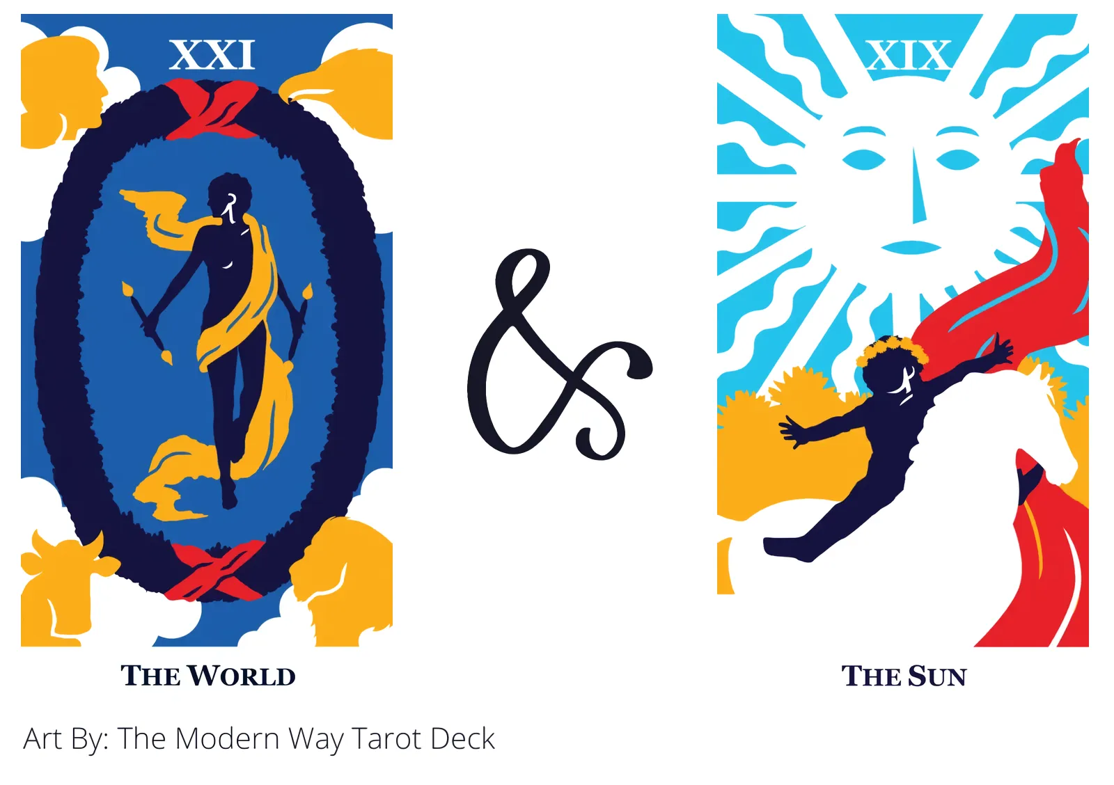 the world and the sun tarot cards together