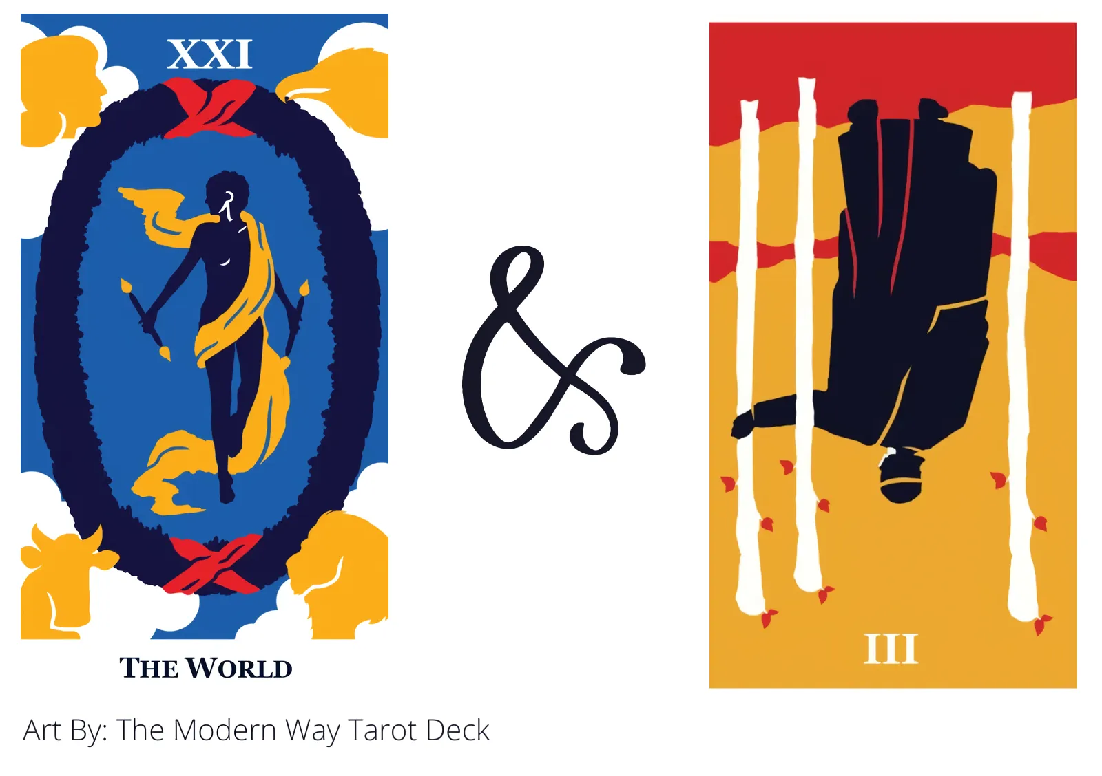 the world and three of wands reversed tarot cards together