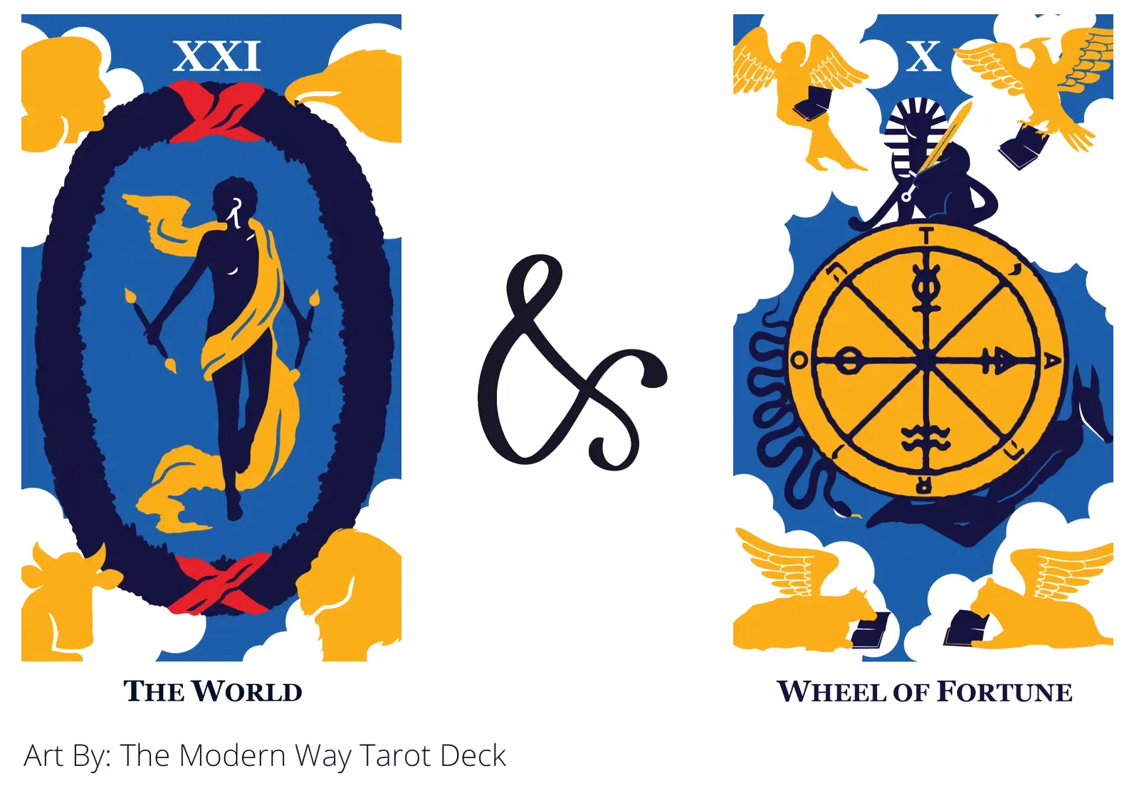 the world and wheel of fortune tarot cards together