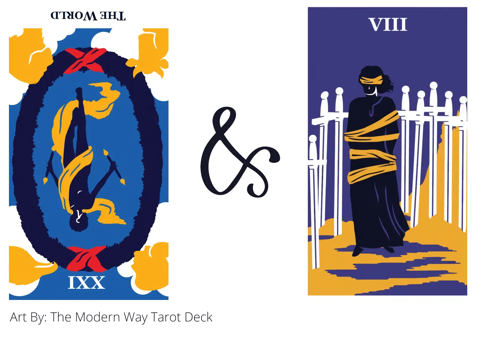 the world reversed and eight of swords tarot cards together