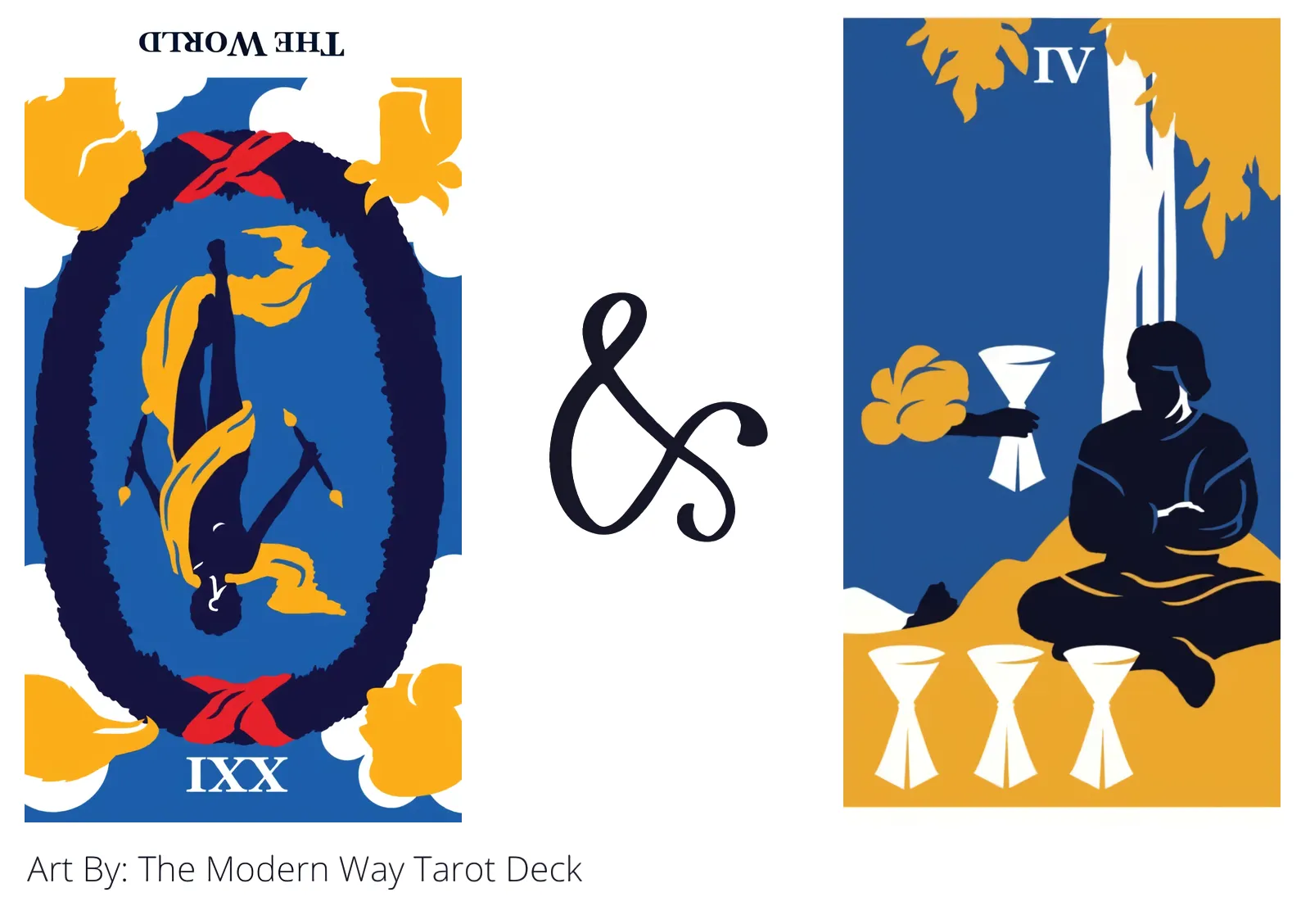 the world reversed and four of cups tarot cards together