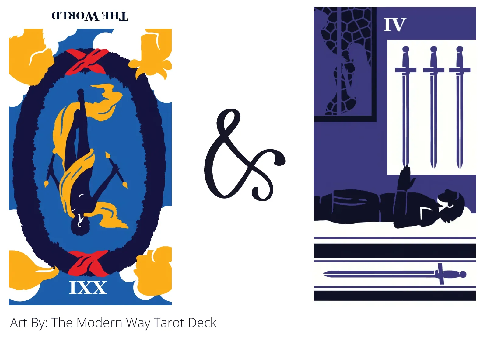 the world reversed and four of swords tarot cards together