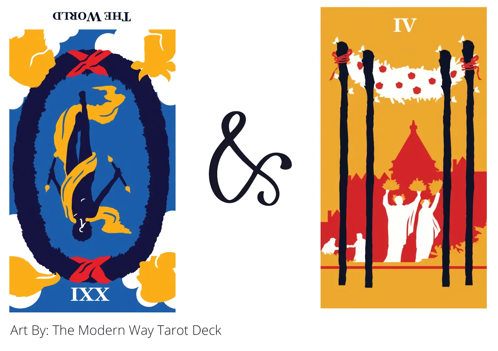 the world reversed and four of wands tarot cards together