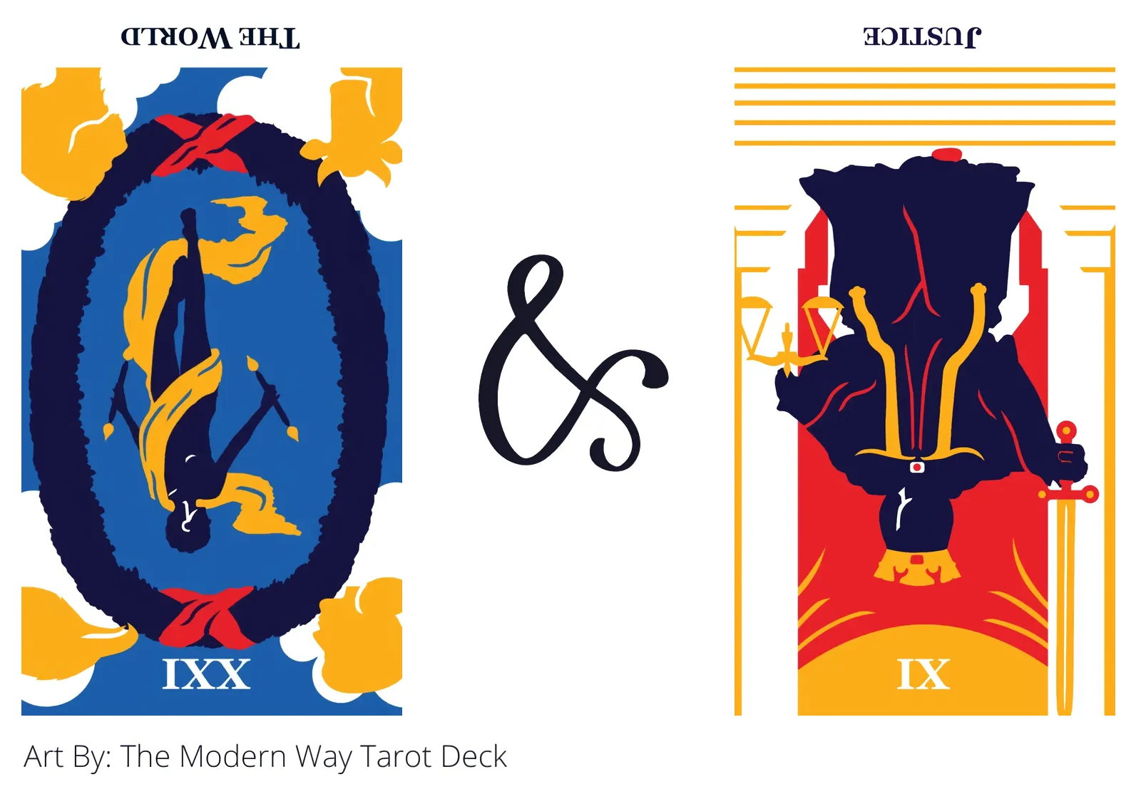 the world reversed and justice reversed tarot cards together